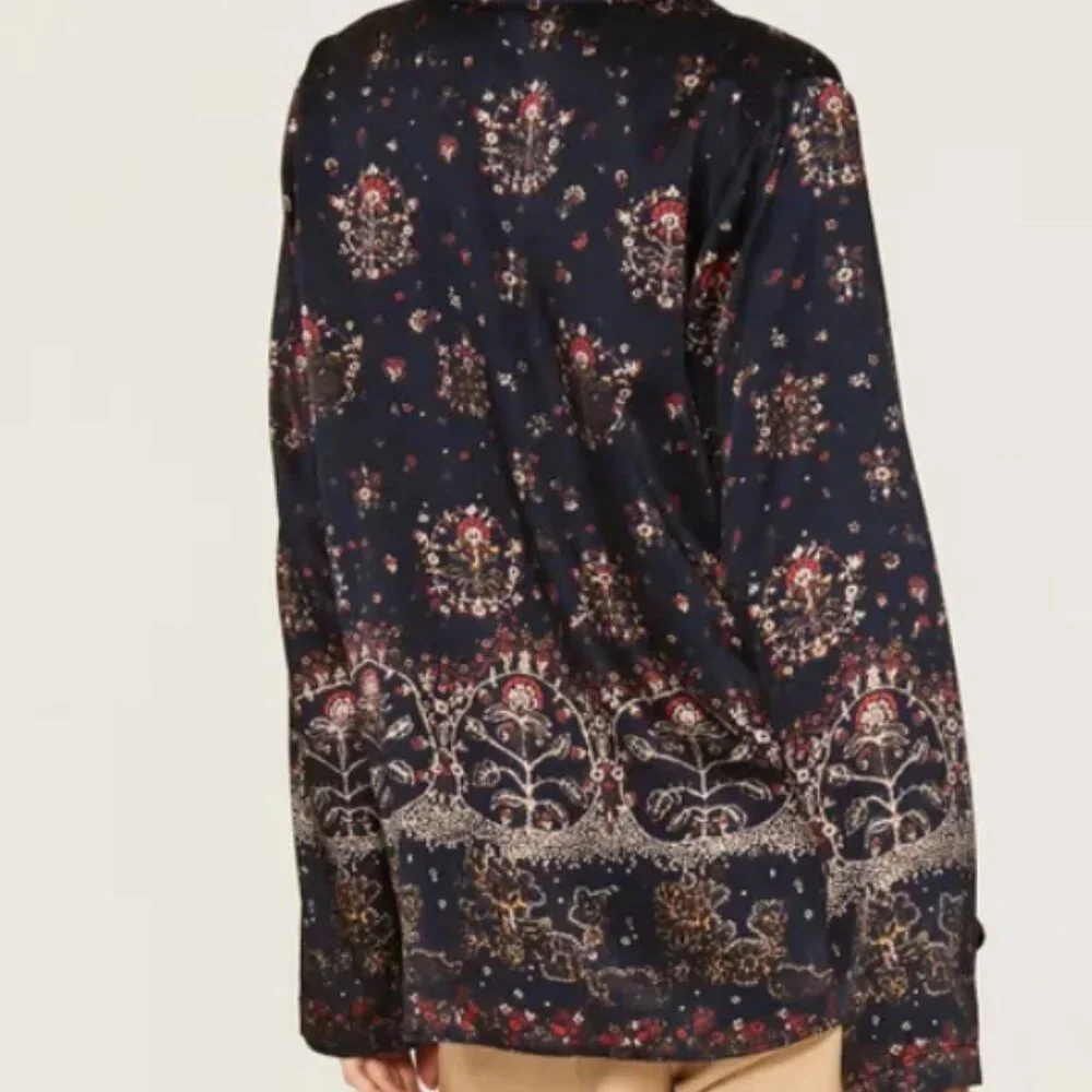 Silk Rebecca Taylor black satin stole button down blouse from Rent the Runway - Picture 2 of 6